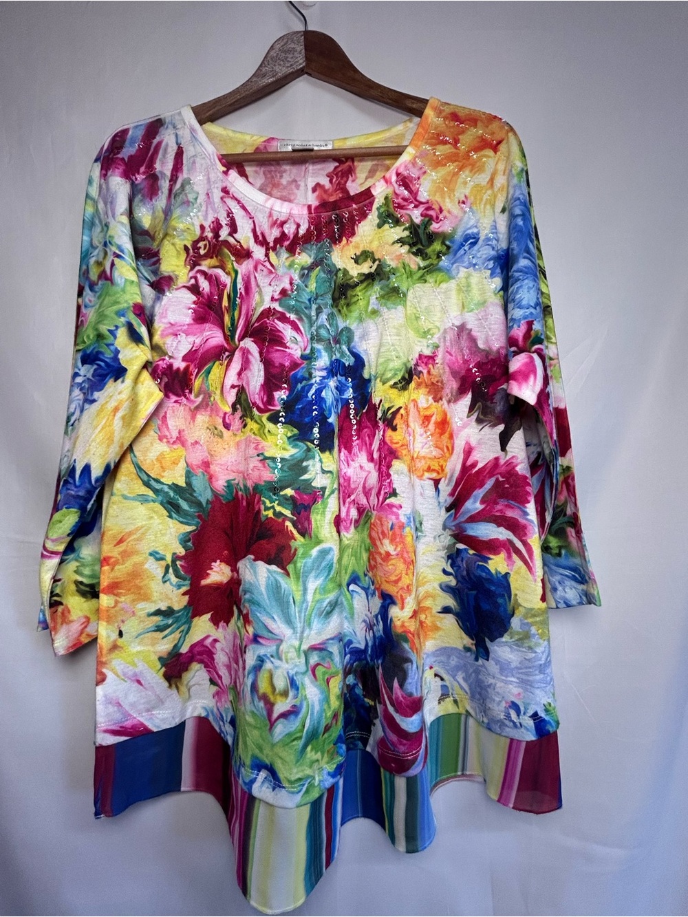 Christopher & Banks Bright Multicolor Floral Scoop-Neck Top